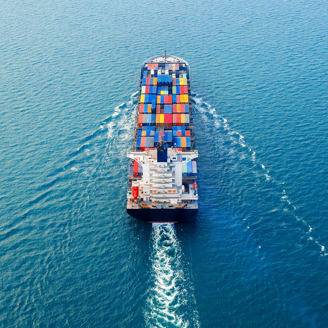 Container ship loaded with rice FCLs leaving Karachi port