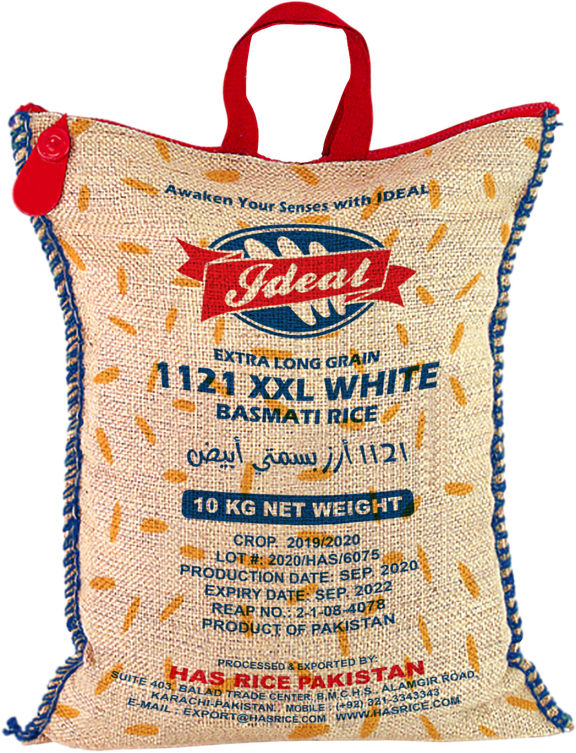 1121 Basmati White 10 kg IDEAL-branded jute bag